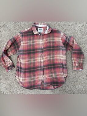 American Eagle Outfitters Pink and Green Plaid Button-Down Shirt